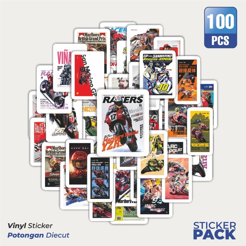 

MURAH 100 PCS Stiker Motor GP Waterproof Aesthetic- Untuk Laptop, Motor, dan Helm - Paper Stationery Pack