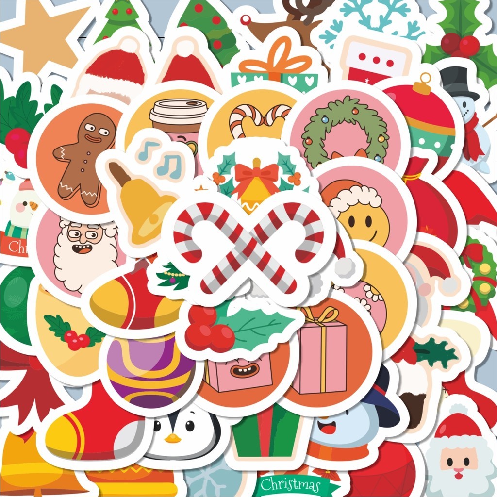 

100PCS Lucu Sticker Natal Stiker Aesthetic Stiker Anti Air Stikers Berperekat Waterproof sticker decal buat Motor Helm Buku Journal Koper Casing HP Laptop Botol Minum Hadiah anak