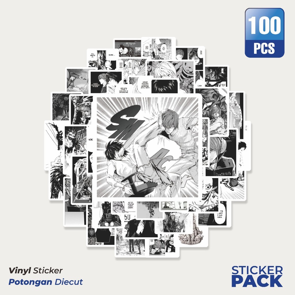 

100 PCS STIKER Anime Death Note S2 B&W Waterproof Aesthetic- Untuk Laptop, Motor, dan Helm - Paper Stationery Pack