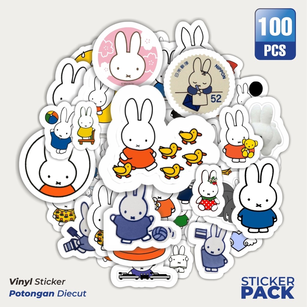 

MURAH 100 PCS Stiker Kartun Miffy Waterproof Aesthetic- Untuk Laptop, Motor, dan Helm - Paper Stationery Pack