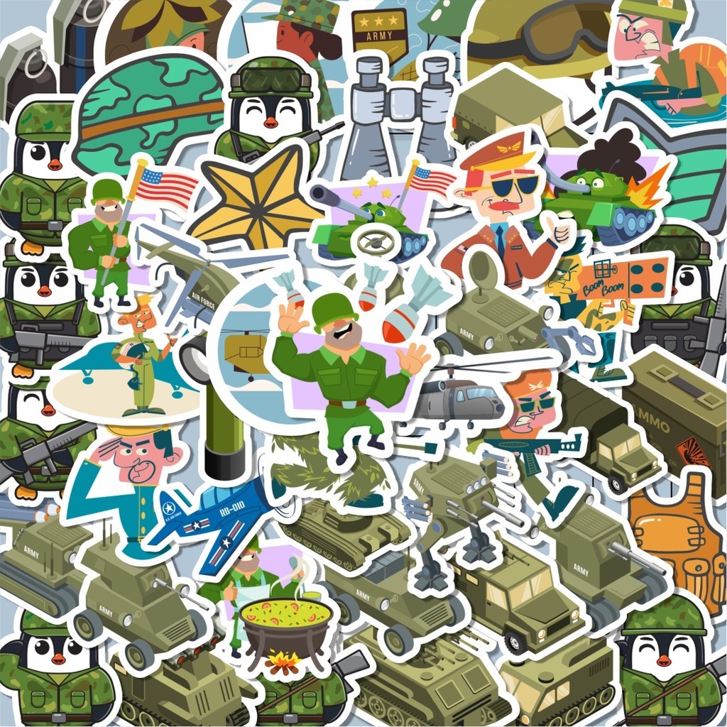 

100PCS Lucu Stiker Tentara Cute Stiker Korea Stiker Aesthetic Stiker Anti Air Stikers Berperekat Waterproof sticker decal buat Motor Helm Buku Journal Koper Casing HP Laptop Botol Minum Hadiah anak