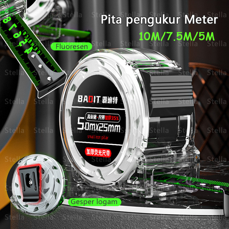 10M/7.5M/5M Pita Pengukur Baja Tahan Karat Penggaris Fluoresensi  Meteran Pengukur  Bahan Stainless 