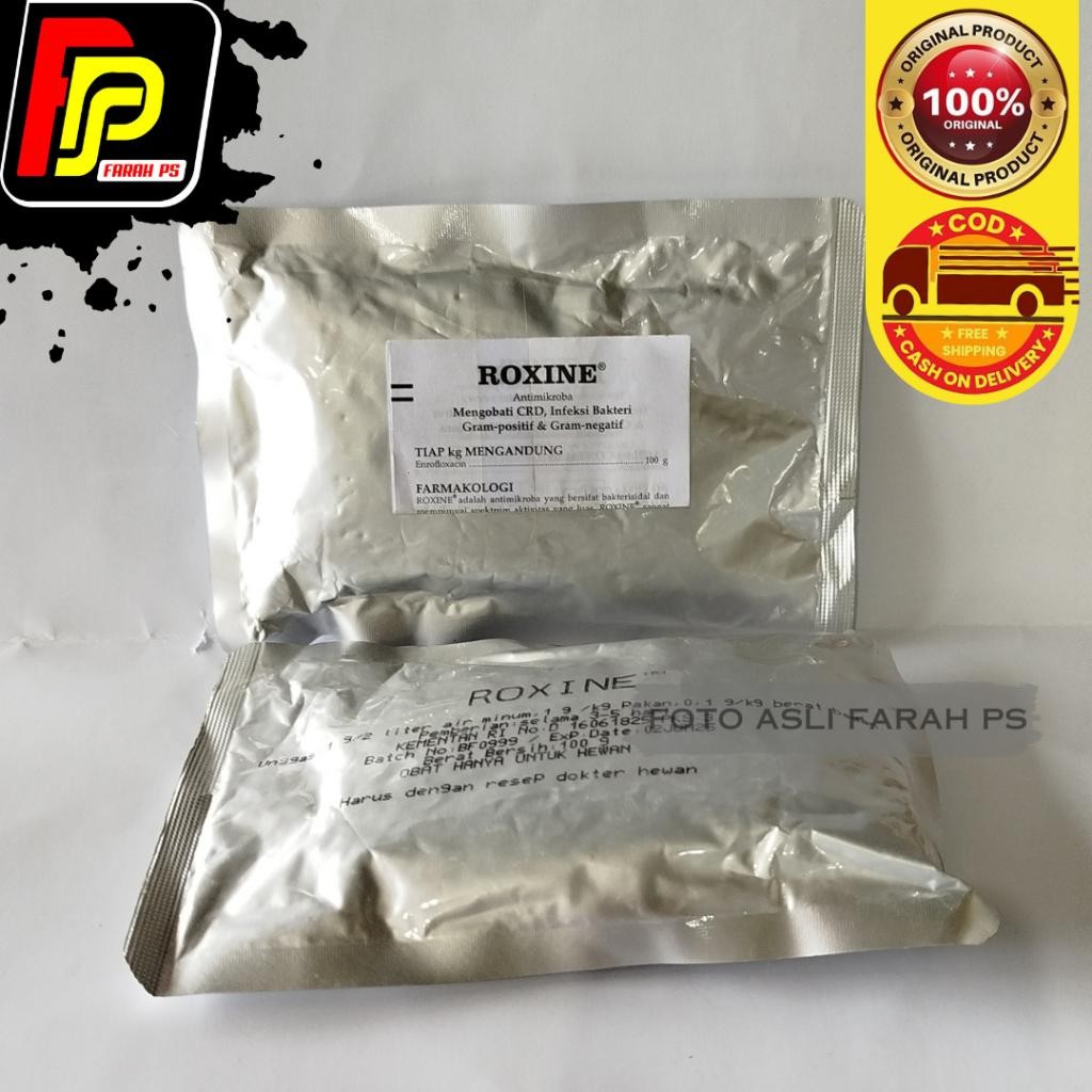 Roxine 100 gram Serbuk Kemasan Print Original - Antibiotik Ayam Broiler Layer CRD Collibasilosis dll