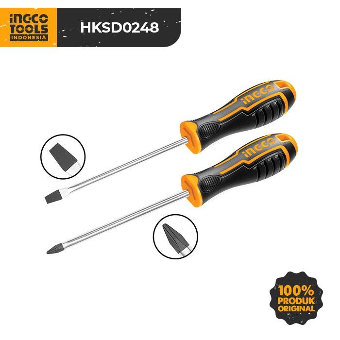 2Pcs Screwdriver Set INGCO HKSD0248 Paket Obeng Plus Minus