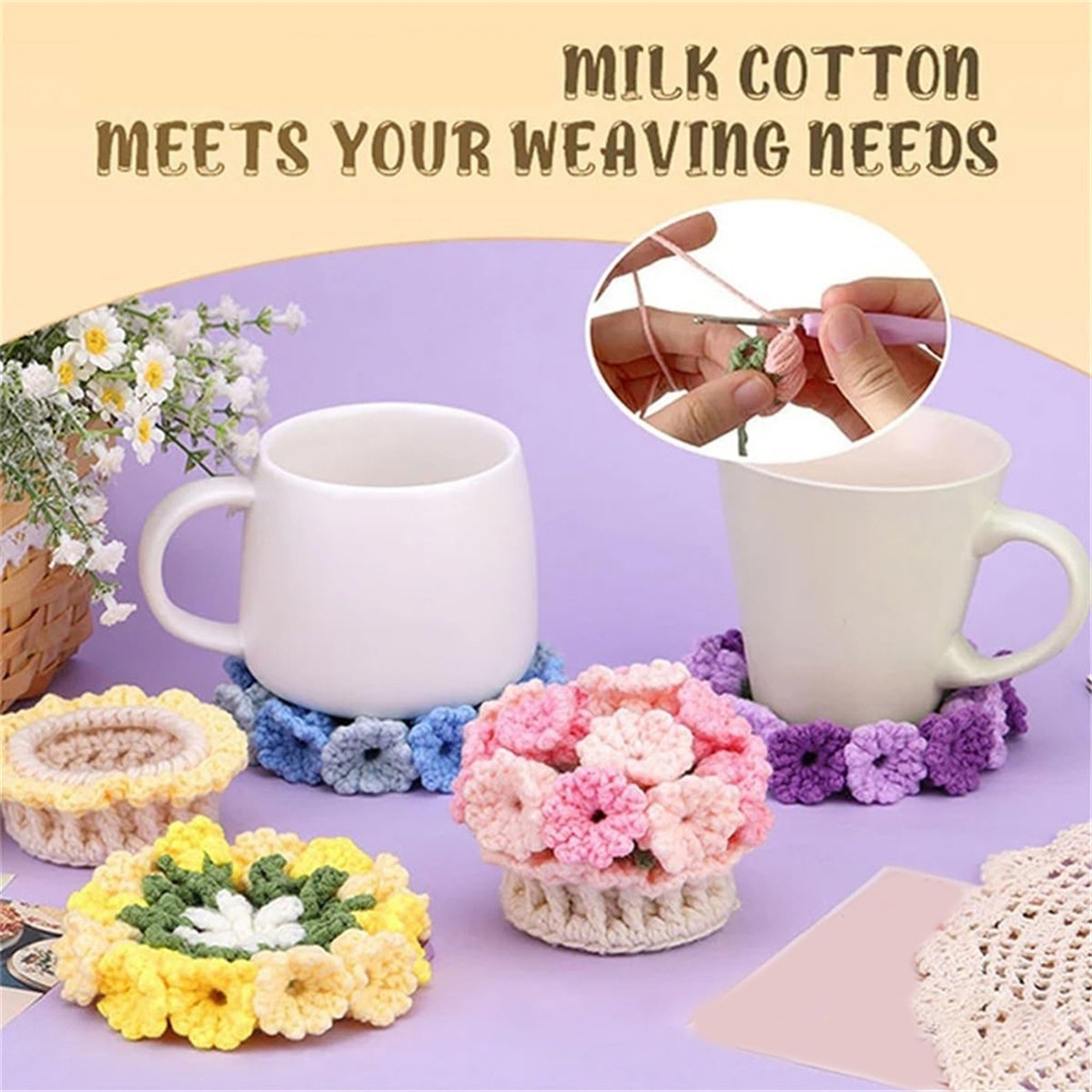 L57A-Handmade DIY Lily of the Valley Coasters, 3D Flower Crochet Coaster, Hand Knitted Lily of the V