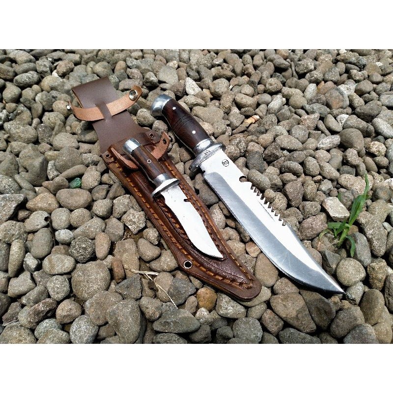 PWS524 SKR Bowie Rambo Sarung Kulit Sapi Asli