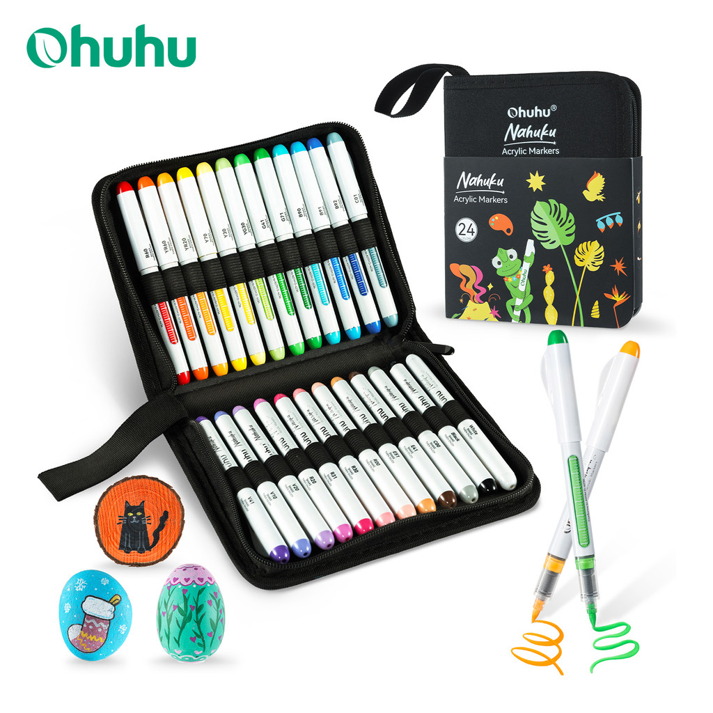 

Ohuhu Direct-ink Acrylic Markers 24 Colors Acrylic Paint Markers Direct Liquid Flexible Brush Tip High Opacity Paint Pens Nahuku