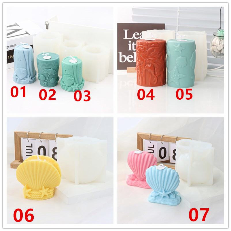 

Summer Style Starfish Shell Pillar Candle Mold Silicone Flamingo Column Soap Mold 3D Making Emboss Statues Plaster Resin Tools