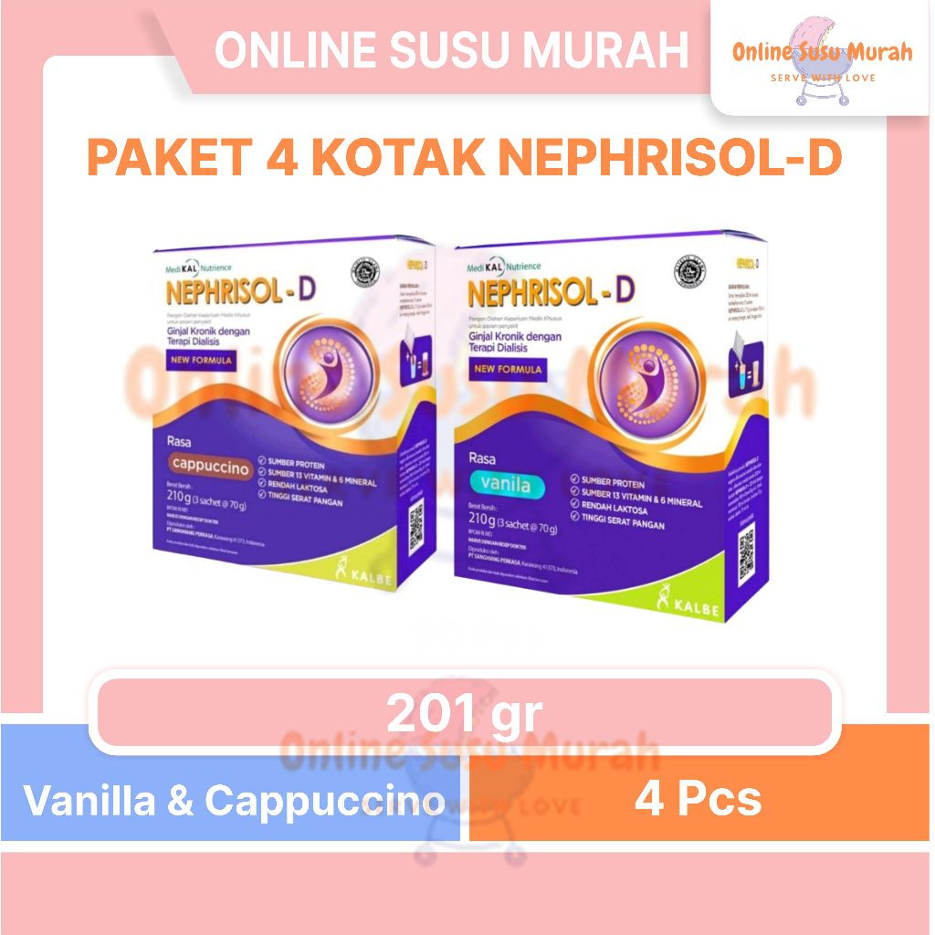 

New NEPHRISOL - D PAKET 4 KOTAK VANILA CAPUCINNO 210 GR NEPHRISOL-D 210GR SUSU DEWASA SSKDPremium