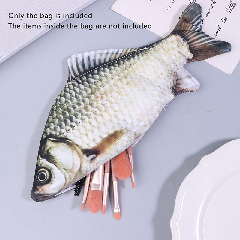 

1PC Crucian Carp Pen Bag Realistic Fish Shape Make-up Pouch Pen Pencil Case With Zipper Back To School Pencil Pouch Pencil Bag