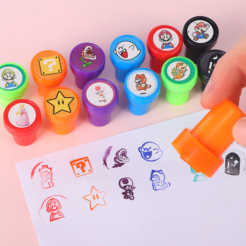 

12pcs Super Mario Bro Cartoon Wax Seal Stamp Anime Games Pattern Seal Children DIY Toy Craft Supplies Teacher Encourage Print