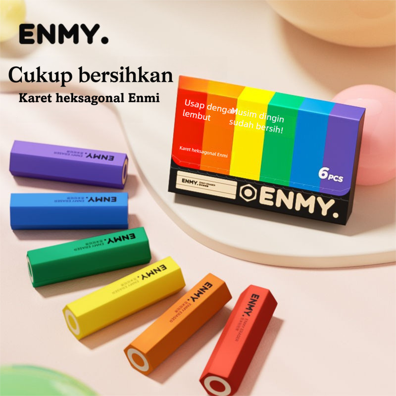

【1 SET 6 PCS】MY Penghapus Tabung 6 Sisi - Penghapus Pelangi Unik Untuk Siswa & Kantor