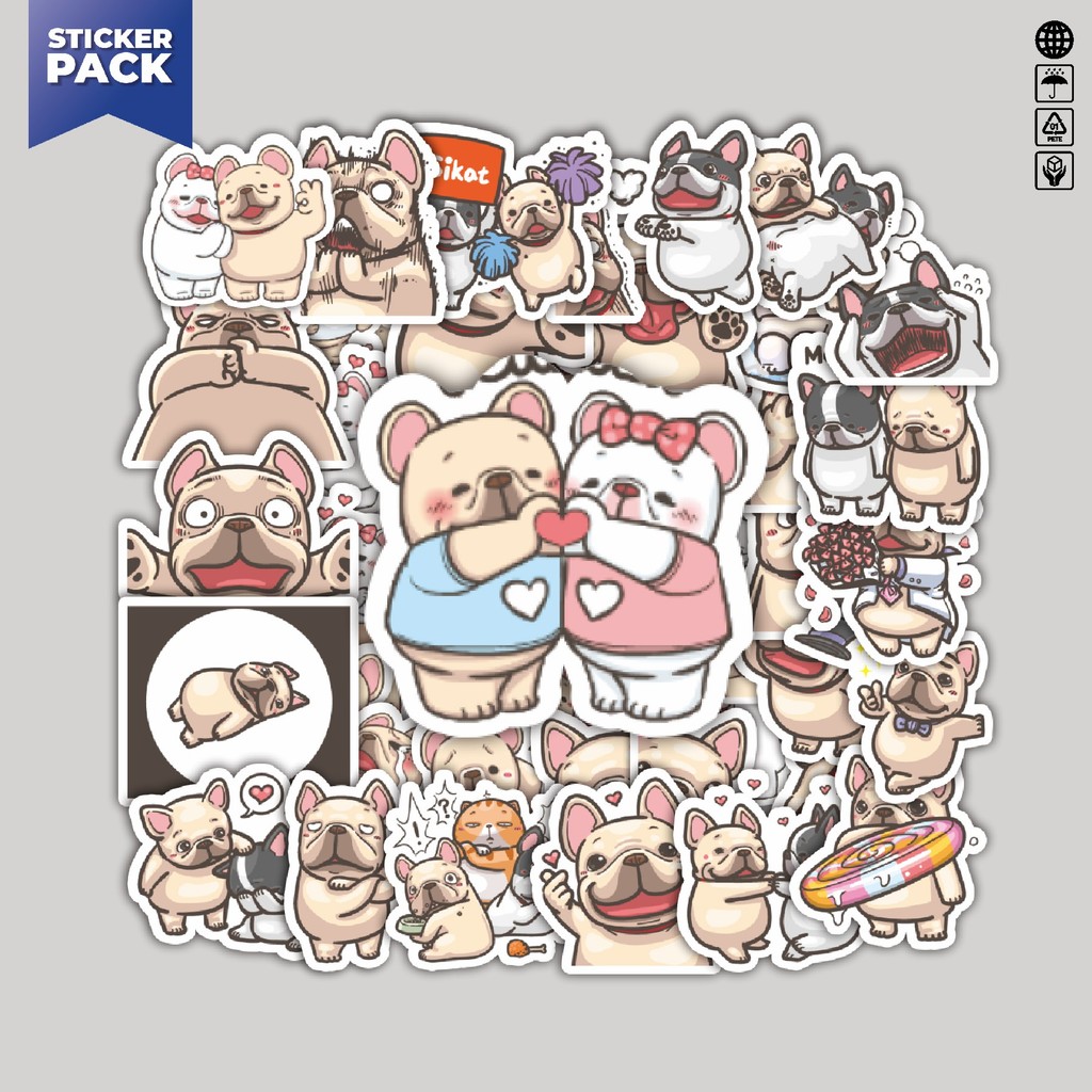 

[100PCS]Stiker Pack Stiker Kartun French Bulldog Aesthetic Vinyl Anti Air Dekorasi Sticker Laptop Buku Journal Koper Helm Casing HP Gitar Helm Skateboard