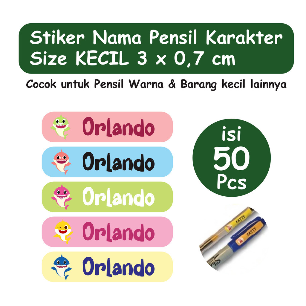 

50 PCS Stiker Label Nama Custom Ukuran Kecil / Stiker Pensil UV DTF