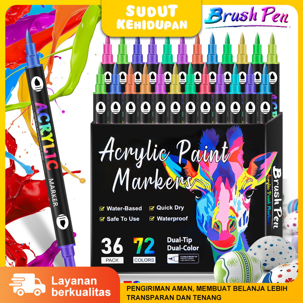 

72 Warna Spidol Marker Akrilik Kepala Ganda Warna Ganda Alat Tulis Anak untuk Menggambar dan Coret-coretCO