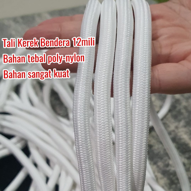 Tali tiang bendera putih 12mili/Tali bendera Poly-Nilon sangat kuat untuk OutDoor 1rol isi 35mter-+