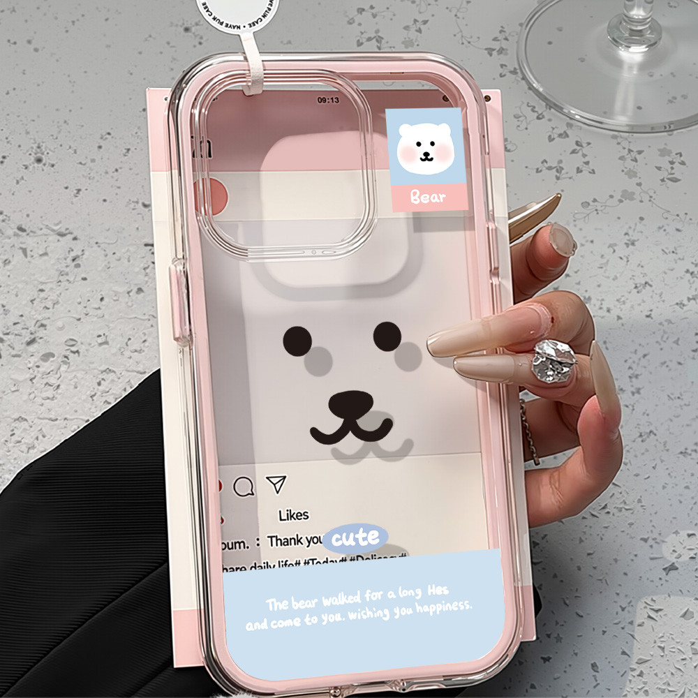 Case Hp Untuk IPhone 11 12 13 14 15 16 Pro Max IPhone 13 Casing Beruang Lucu 2 in 1 Warna Permen Sil