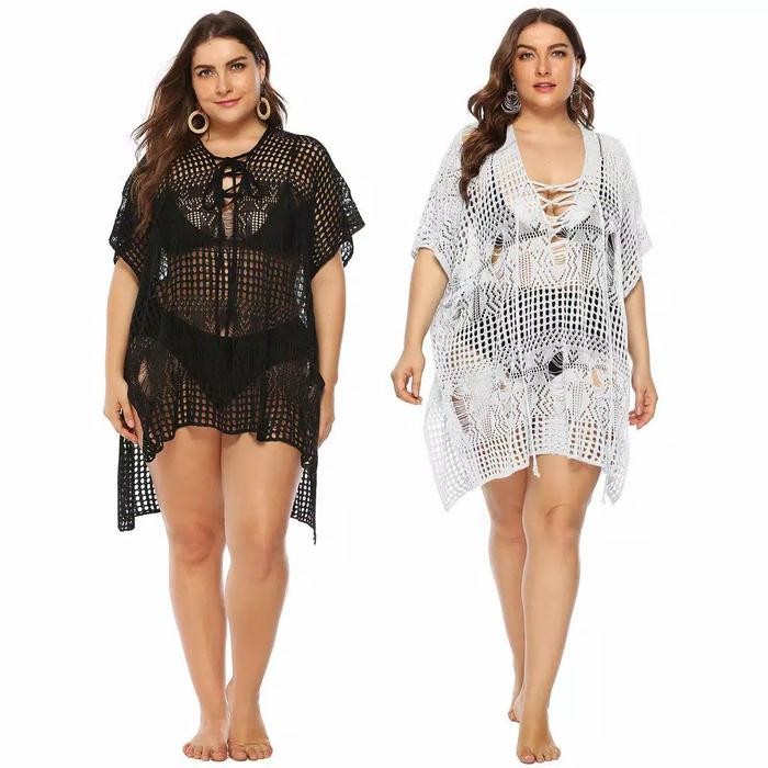 Hot Produk Bikini Outer Import Wanita Beach Robe Dress Full Knit Jumbo Big Size - Putih Terbaik dan 