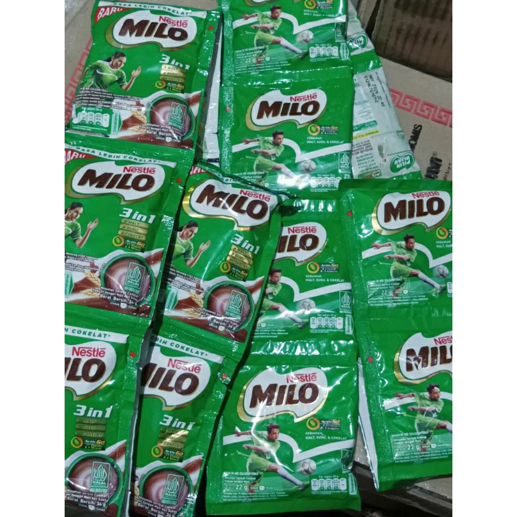 

Milo 3in1 dan Milo 22g (1 Renceng= 10pcs)
