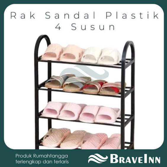 Rak Sandal Plastik 4 Susun Tempat Rak Sepatu Sandal 4 Tingkat Plastik Rak 4 Susun Serbaguna 【 BraveI