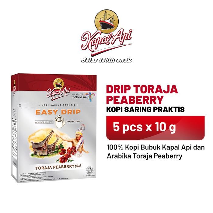 

Terjangkau~[PROMO] KAPAL API Drip Toraja Peaberry 1 Folding Box (5 x 10 gr)