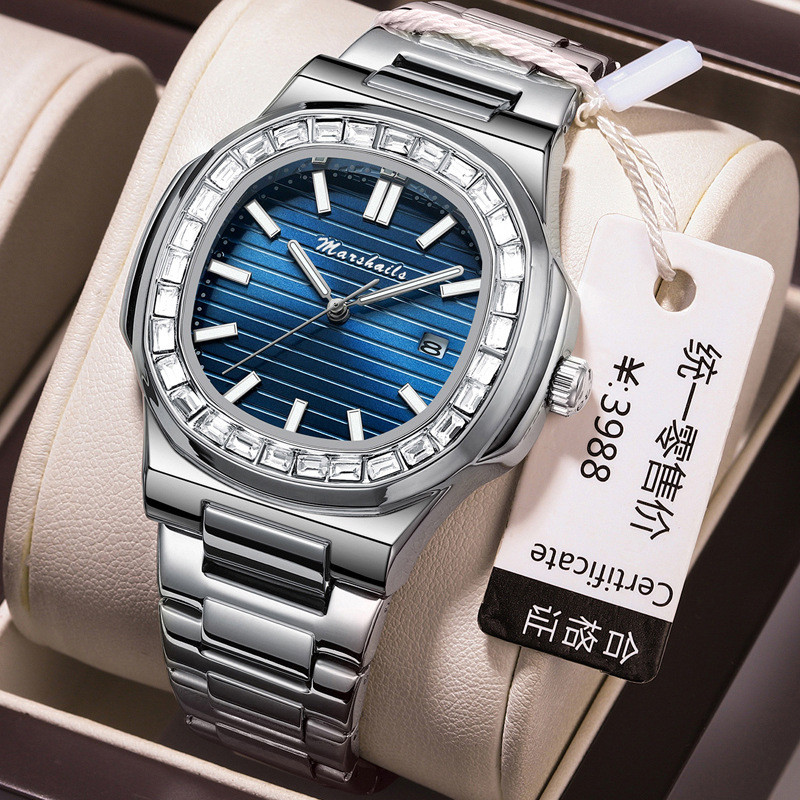 

Jam Tangan Pria Nautilus Asli Jam Tangan Mekanis Otomatis Penuh Kotak Tahan Air Kalender Jam Tangan Berlian