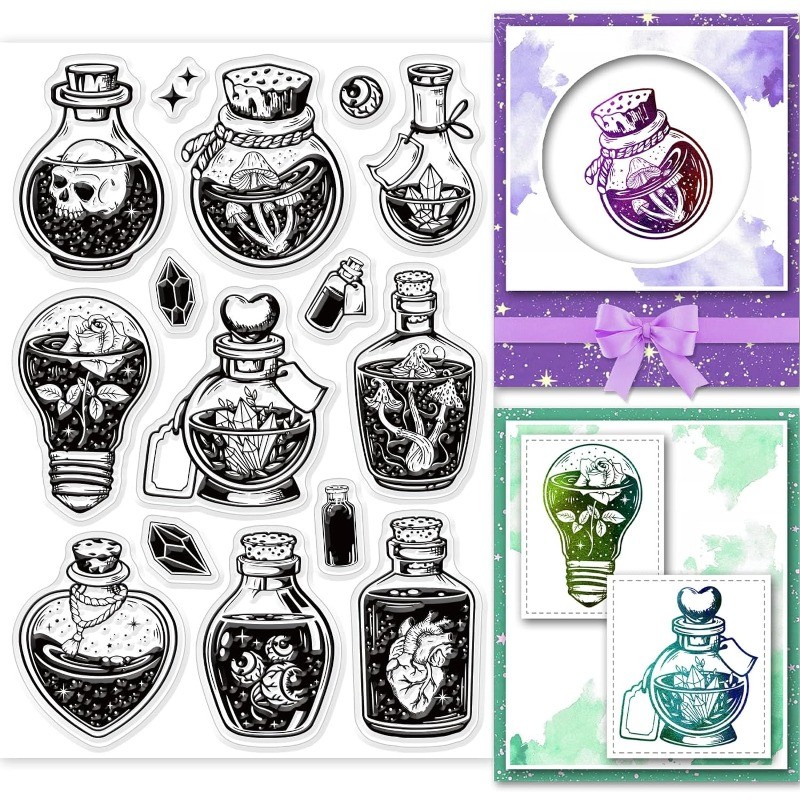 

1pc Halloween Potion Clear Stamps for DIY Scrapbooking Halloween Magic Bottle Silicone Clear Stamp Seals Transparent Stamps