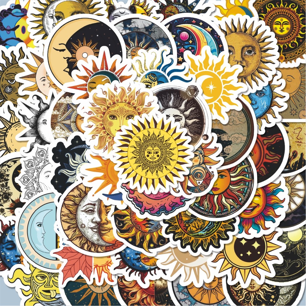 

100PCS Lucu Stiker Sun & Moon [Matahari & Bulan] Stiker Aesthetic Stiker Anti Air Stikers Berperekat Waterproof sticker decal buat Motor Helm Buku Journal Koper Casing HP Laptop Botol Minum Hadiah anak