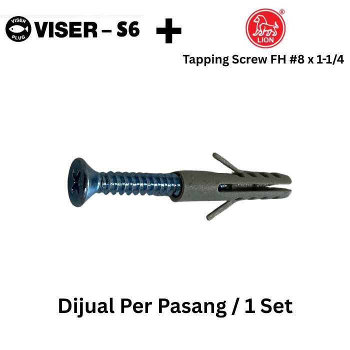 Set Viser Fischer Dinding S6 (Nylon) + Skrup Moon Lion #8 x 1-1/4 Inch (30mm) Pemasangan Saklar Stop