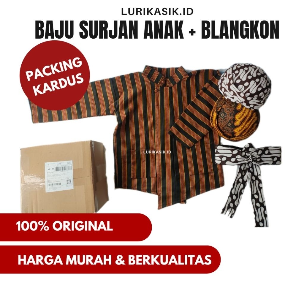 TERMURAH Baju Surjan Lurik Anak Laki-laki dan Blangkon | Baju Adat Anak | Surjan Lurik Tenun Klaten