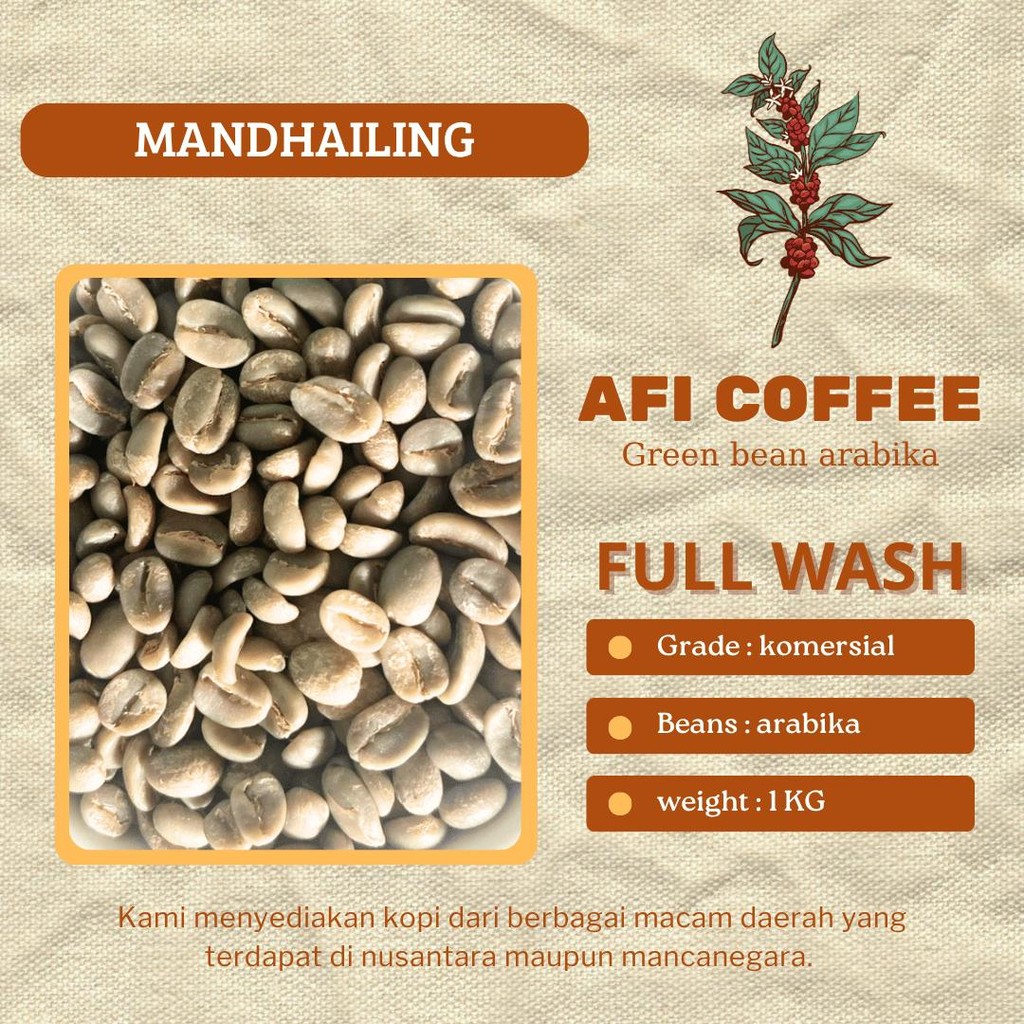 

Green bean arabika Mandhailing full wash grade1 | biji kopi mentah