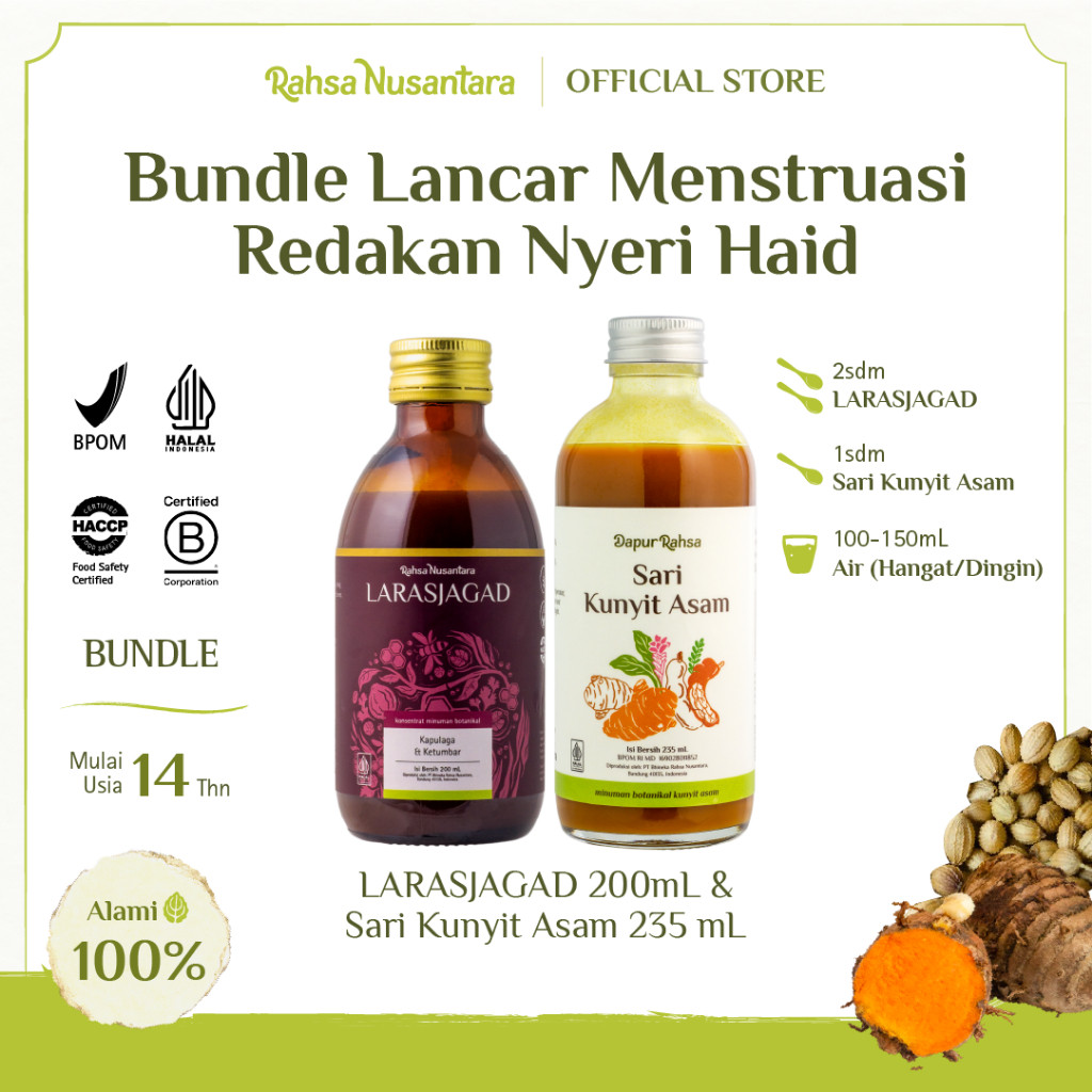 

Bundle Ramuan Alami Melancarkan Menstruasi | BPOM By Rahsa Nusantara | Larasjagad & Sari Kunyit Asam