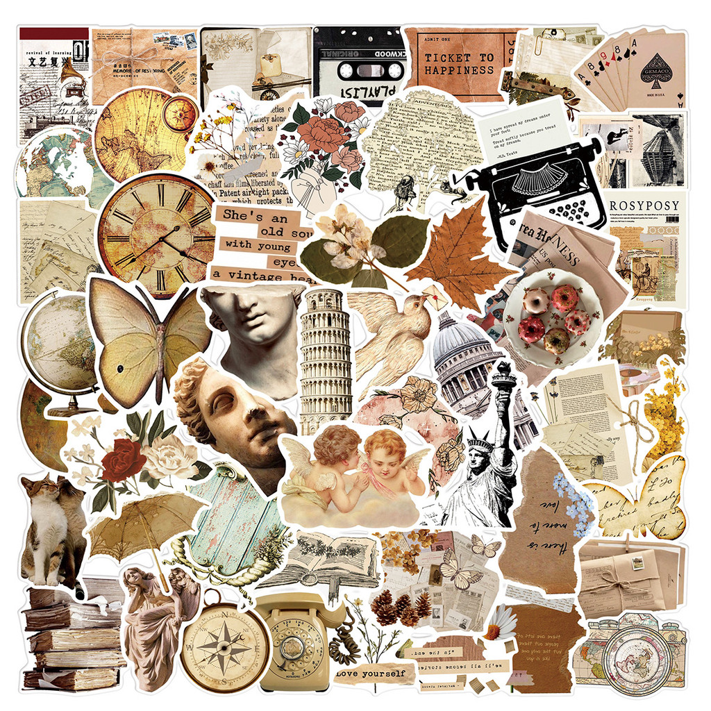 

10/25/50pcs Retro Vintage Art Stickers Aesthetic Decals for Laptop Pad Phone Fridge Travel Luggage Water Bottle Scrapbook Car