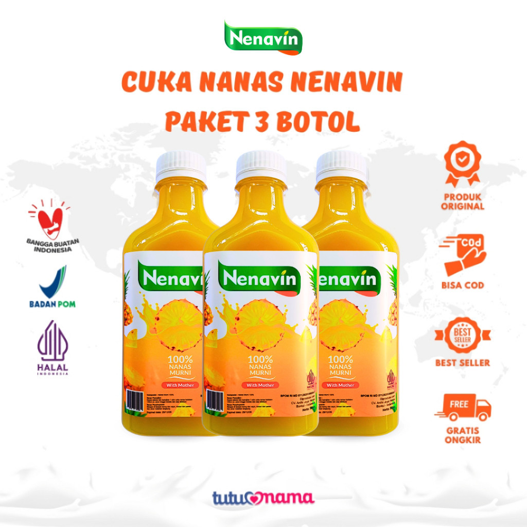 

NENAVIN Paket 3 Botol Cuka Nanas Asli Obat Diabetes Ampuh Kaya Insulin Ampuh Kontrol Gula Darah Halal BPOM