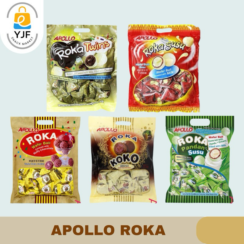 

Apollo Roka Wafer Ball EXP 2026/ Snack Roka Wafer Coklat Ball / Roka Apollo 300g / Coklat Ball Pandan / Twins Roka / Roka Susu - 250g