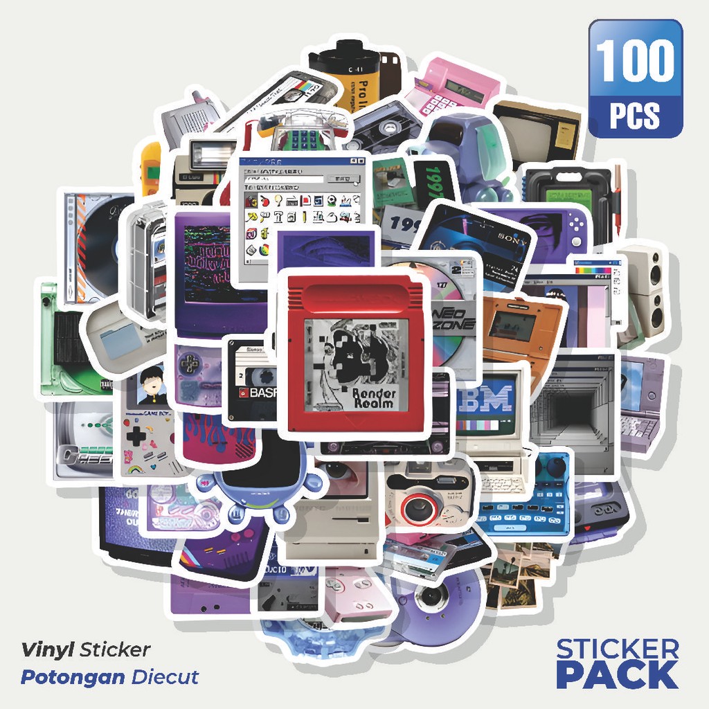 

Super Hemat! 100 PCS Stiker Retro Card Disk Video Waterproof Aesthetic- Untuk Laptop, Motor, dan Helm - Paper Stationery Pack