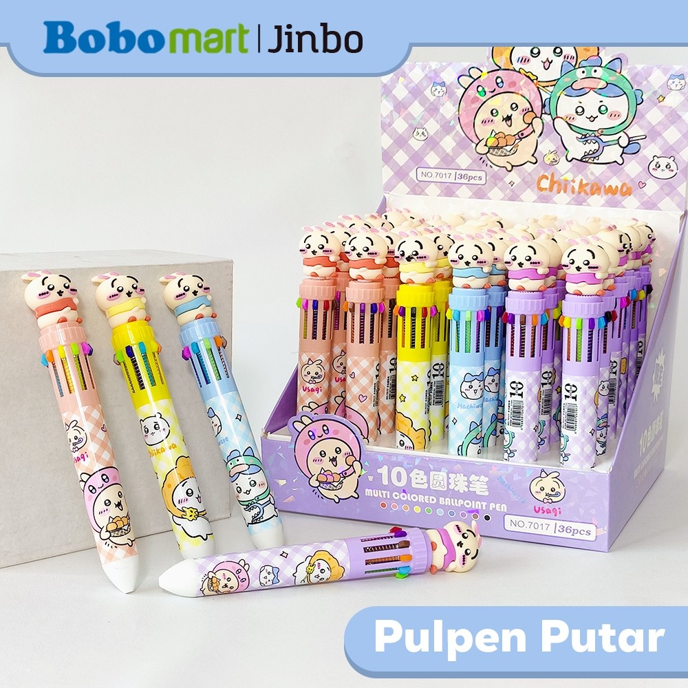 

BOBOMART Ball Pen Pulpen Pena 10 Warna Jinbo JB-7017 0.7 mm Chikawa Imut Karakter Bisa Diputar
