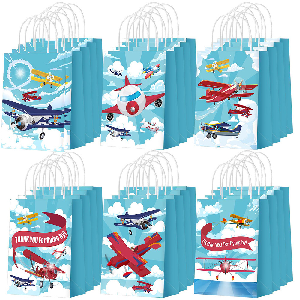 

6/30Pcs Aircraft Paper Gift Bags With Handle For Kids Airplane Theme Birthday Party Decorations Supplies Candy Bags Decor Favors