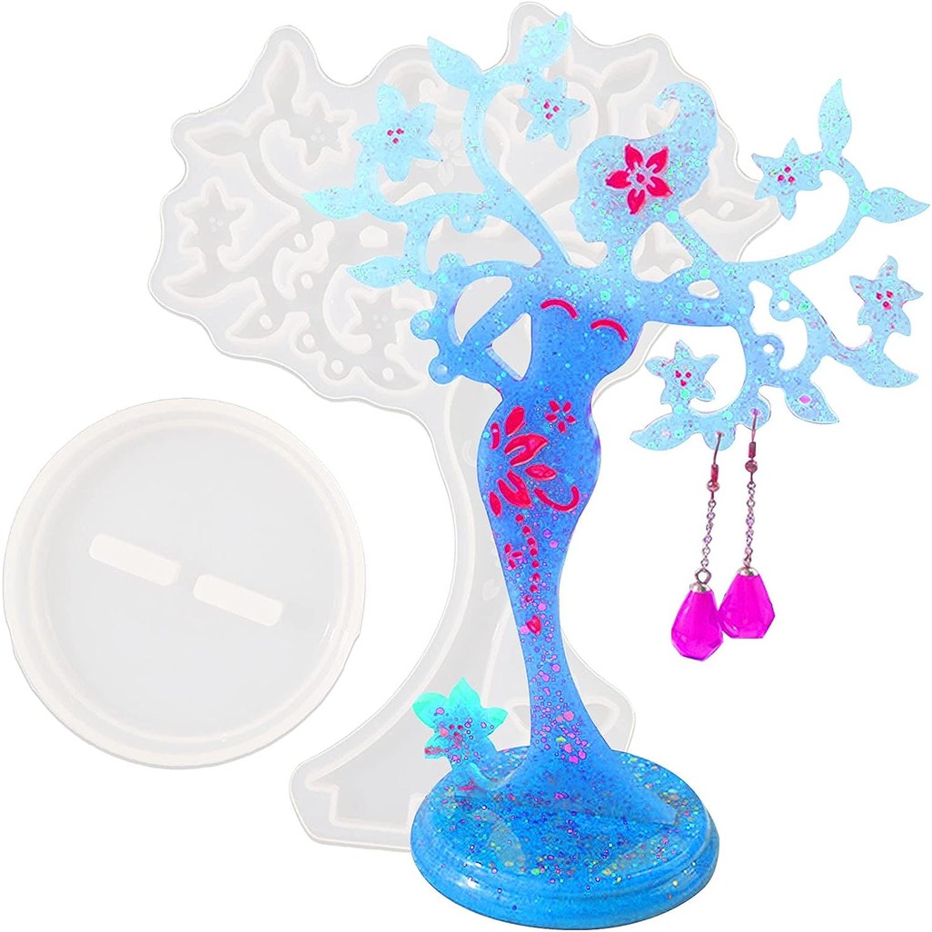 

DIY Crystal Epoxy Resin Mold Beauty Jewelry Stand Mold Jewelry Display Stand Mirror Swing Table Silicone Mold