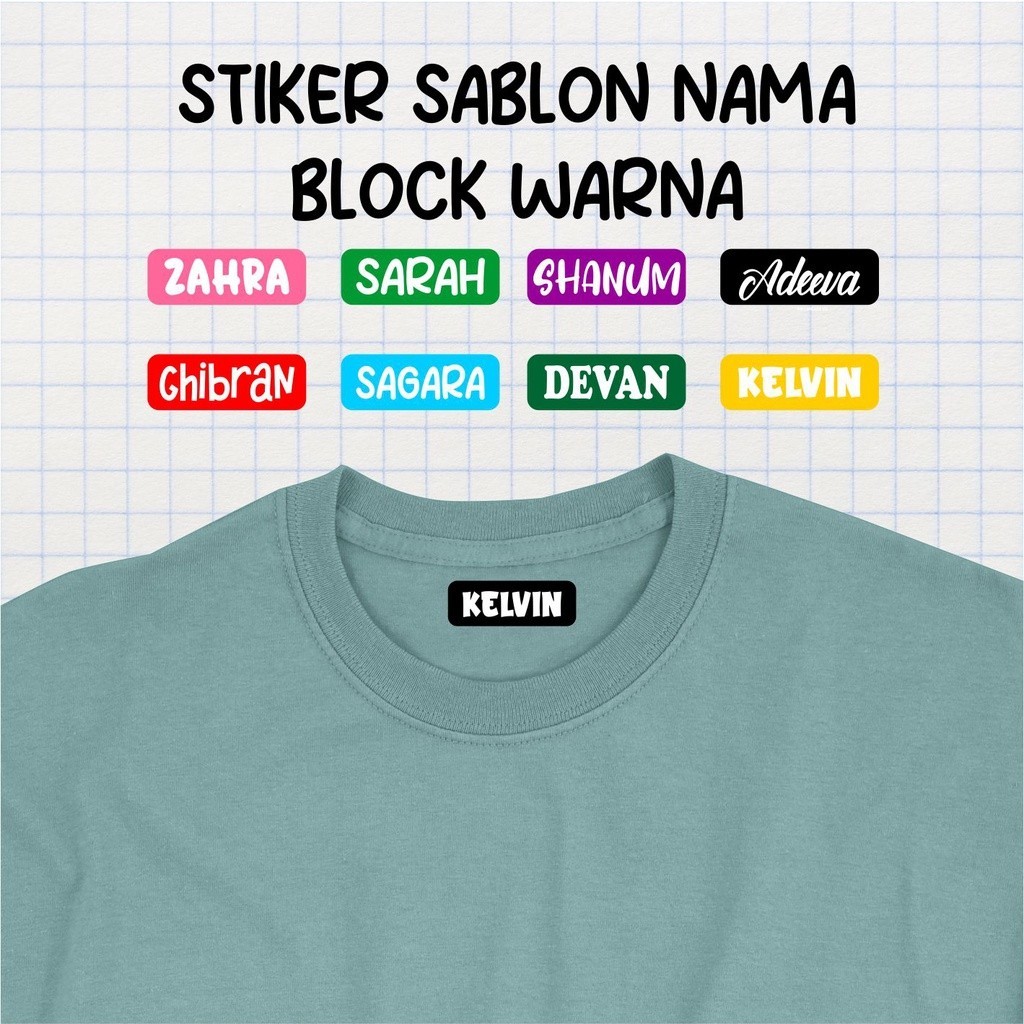 

Sticker Label Nama Kain Isi 50pcs Baju Kaos Sablon Setrika Sticker Iron Custom Tulisan (Per Pack Isi 50 Pcs)