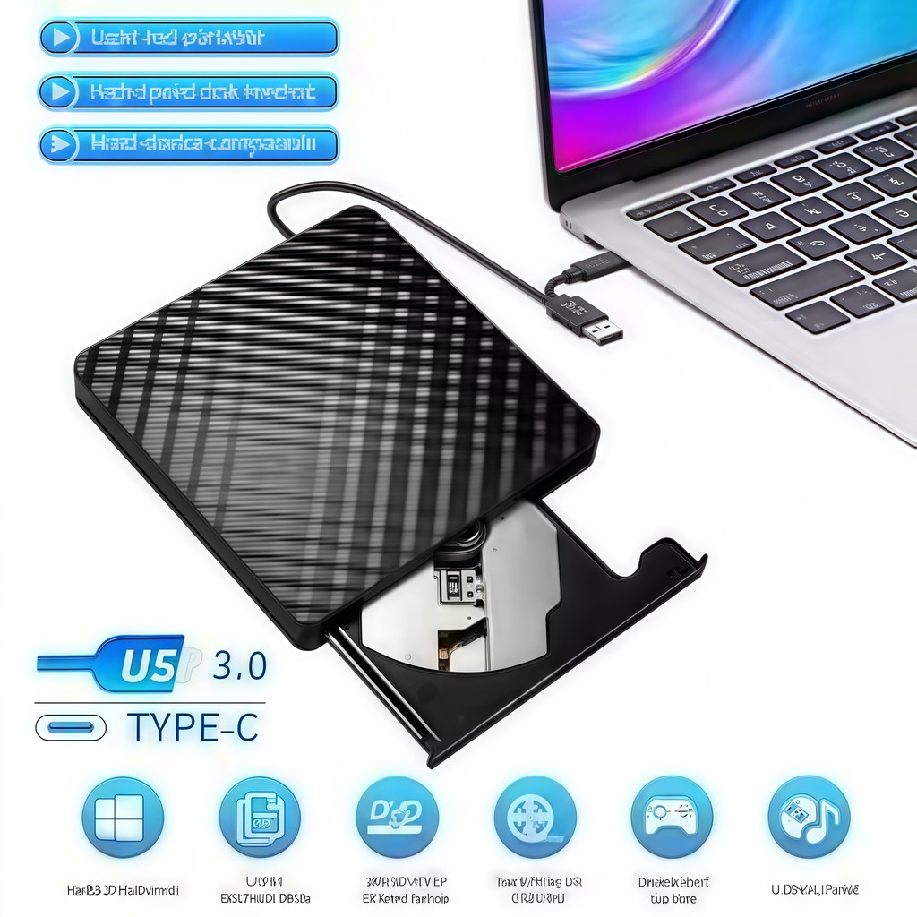 USB 3.0 Type-C Slim External DVD RW Drive-Portable CD/DVD Burner Writer Reader for Laptop PC, Suppor
