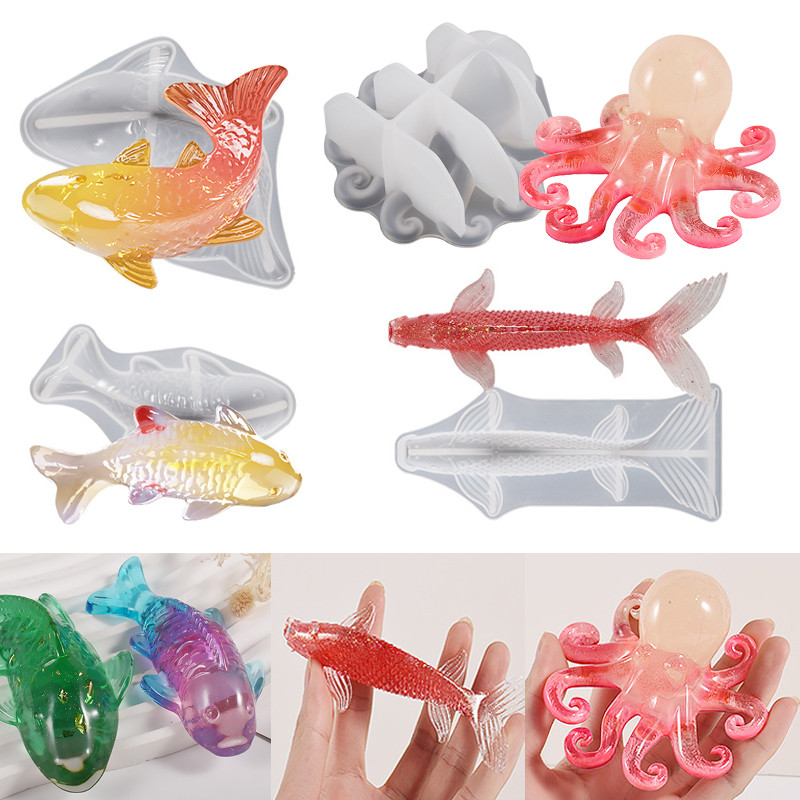 

3D Koi Fish Shaped Epoxy Resin Mold Ocean Animal Carp Octopus Epoxy Casting Silicone Mould Fish-Tank Decoration Jewelry Making