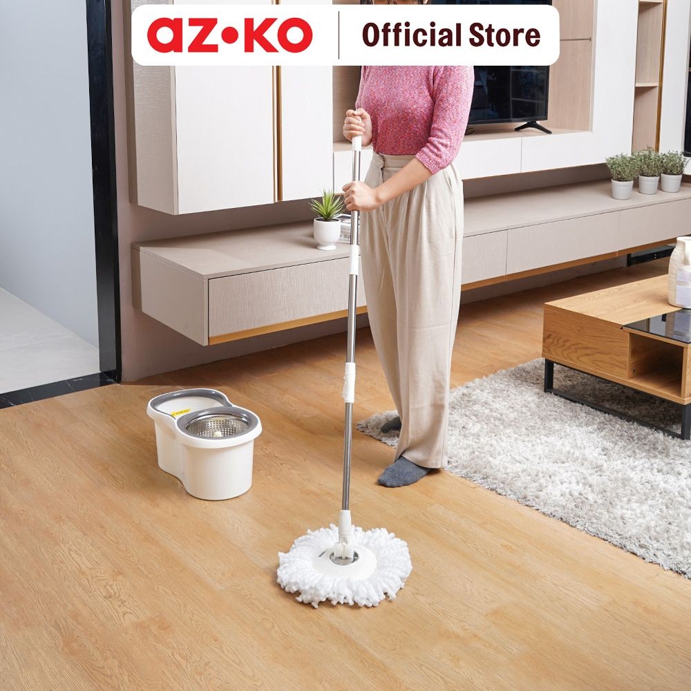 AZKO Proclean Set Alat Pel Putar Dengan Ember Peras - Putih Kain Pel Spinning Mop With Bucket Pember