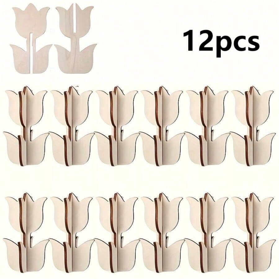 

6/12/24 unfinished wooden DIY tulip shape assembly 3D wood pieces painted tulip wooden crafts for Easter Mother's Day Father's D