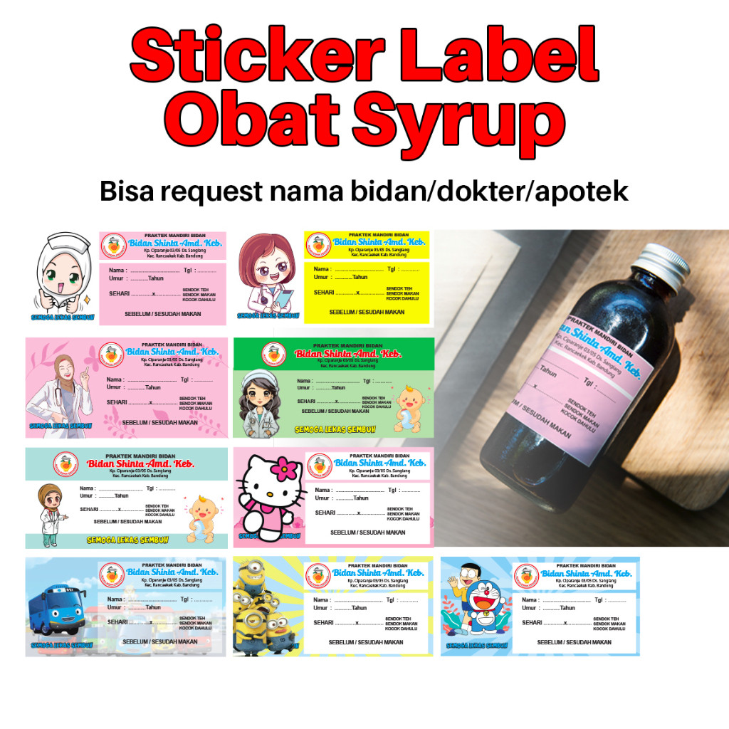 

(70Pcs) Custom Sticker Label Obat Syrup/ Etiket Label Obat