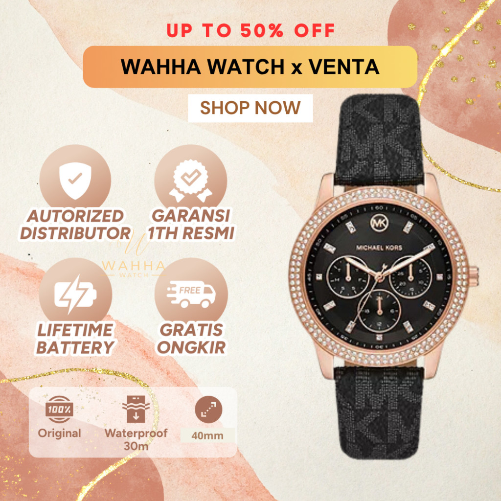 Jam Tangan Wanita  MK6968 Ladies Watch Balck PVC Strap Watch [BERGARANSI]