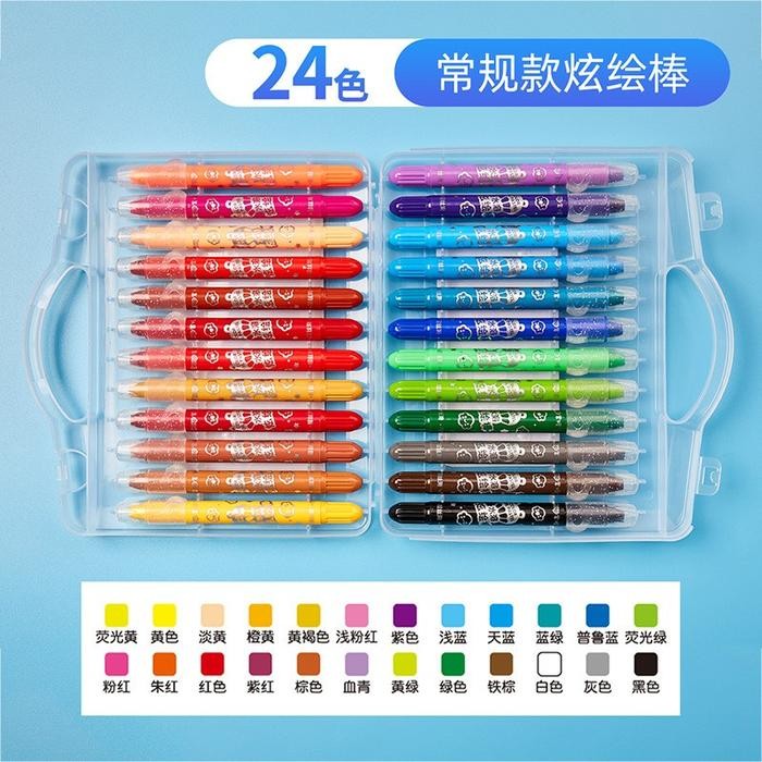 

24/48pcs Crayon Non Toxic Washable Crayon Lembut Crayon Premium Crayon Grasp 48 Mata Sedang Kerayon Warna Crayon Premium Bayi - 24Warna