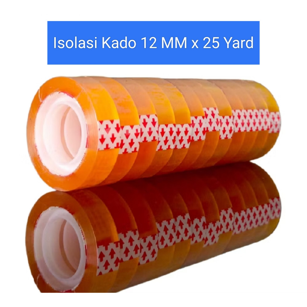 

isolasi Kado kecil 12mm x 25 Y Selotip Bening isi 12 pcs Gulungan Tebal