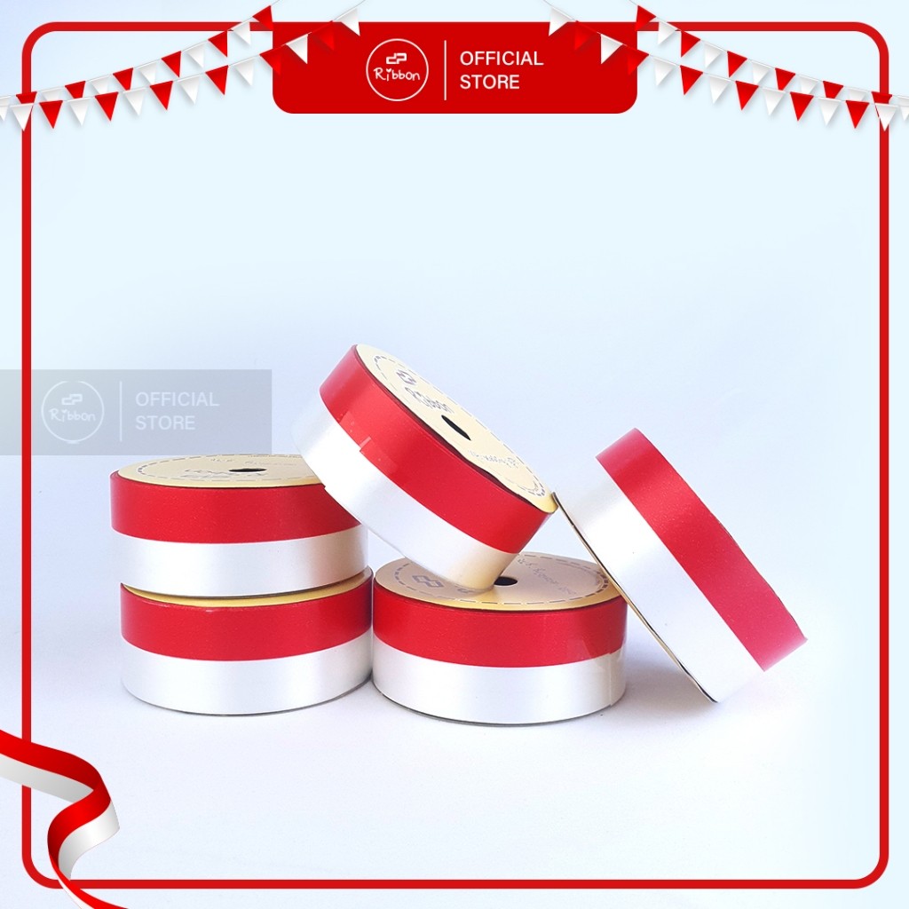 

1 Roll Pita Kado MERAH - PUTIH 4cm Ribbon 40mm x 14m Bendera Indonesia Merdeka 1.5