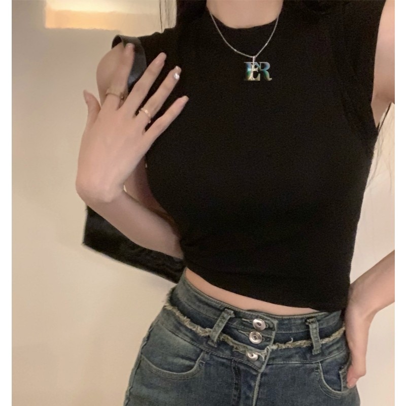 Atasan Lengan Pendek Bahan Cotton Premium Lengan Pendek 2 Layer Kaos Crop Top Korean Style Kasual Ca